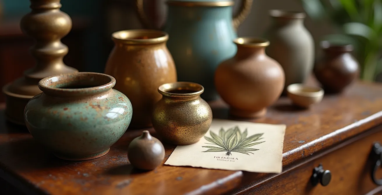 Colección de antigüedades españolas sobre aparador de madera noble restaurado