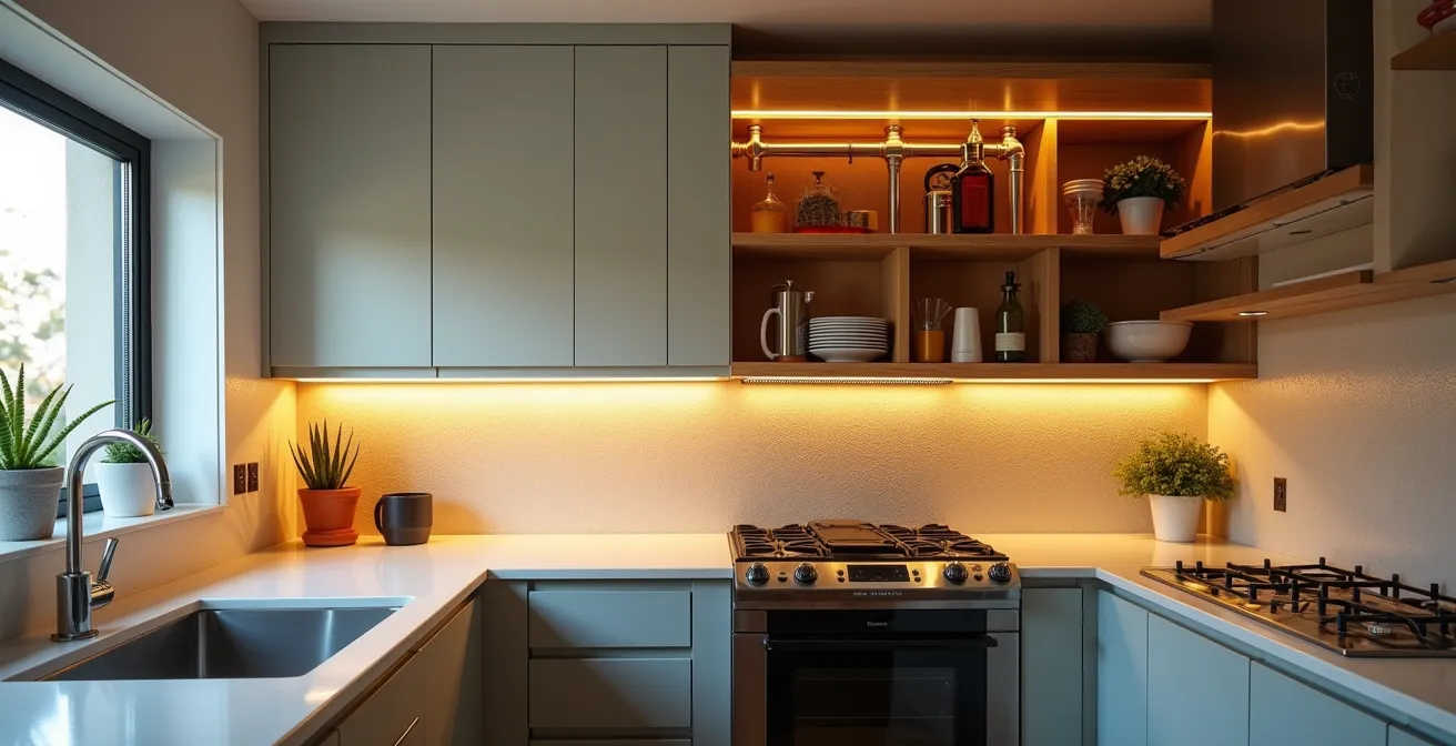 Comparación lado a lado de una cocina con reforma cosmética de 4.000€ mostrando cambios visuales versus instalaciones renovadas