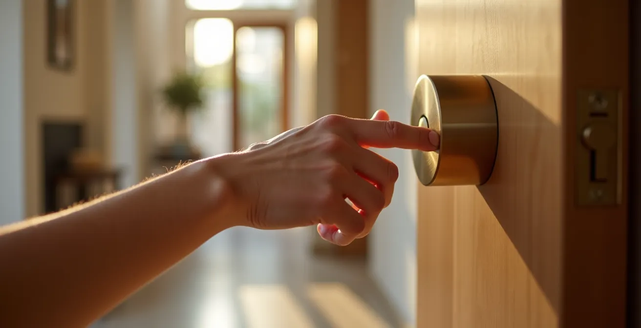 Primer plano de mano abriendo puerta con pomo de diseño moderno