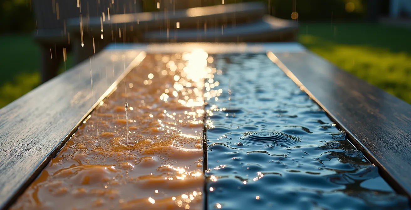 Comparación visual de diseños de muebles con buen y mal sistema de drenaje de agua