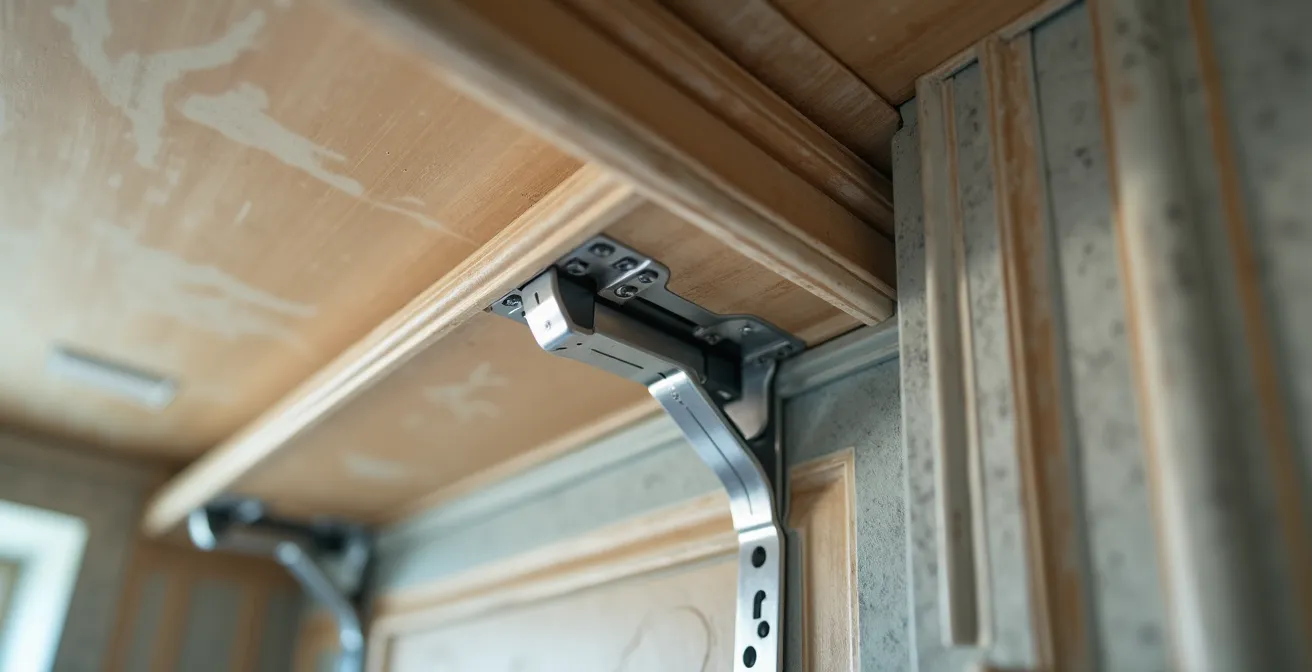 Sistema de estantería modular por presión instalado en habitación con paredes decoradas