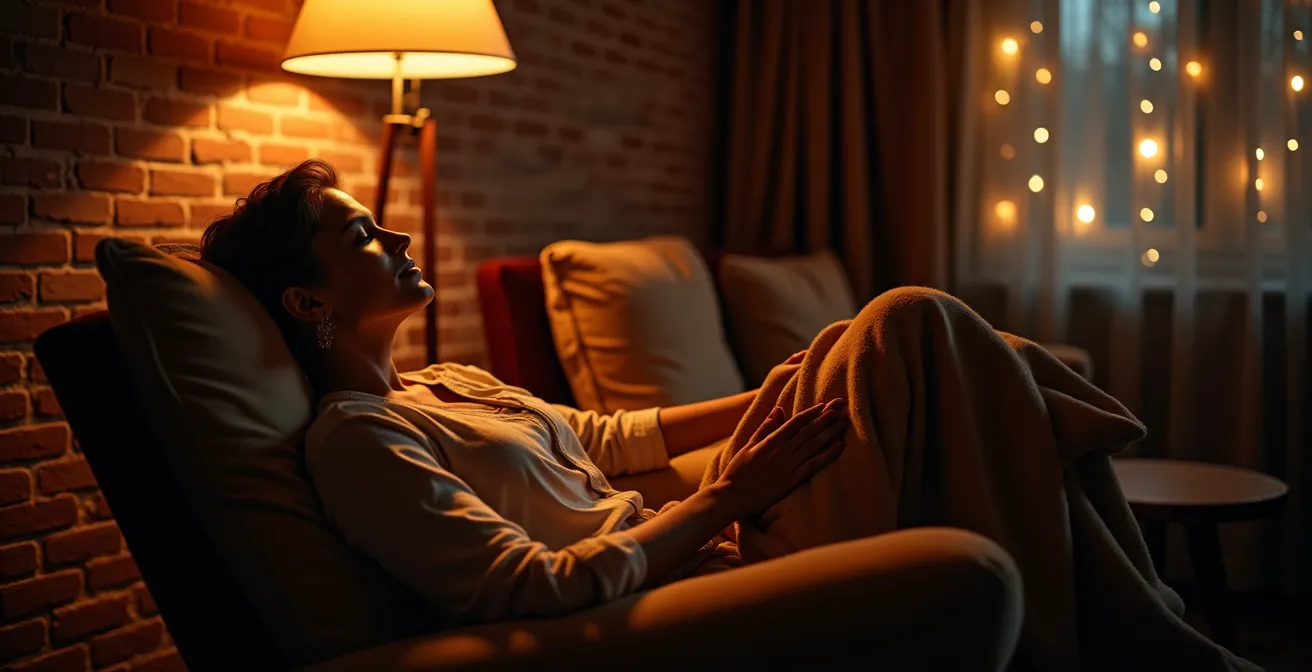 Salón con iluminación estratégica resaltando diferentes texturas mediante luz rasante y cenital