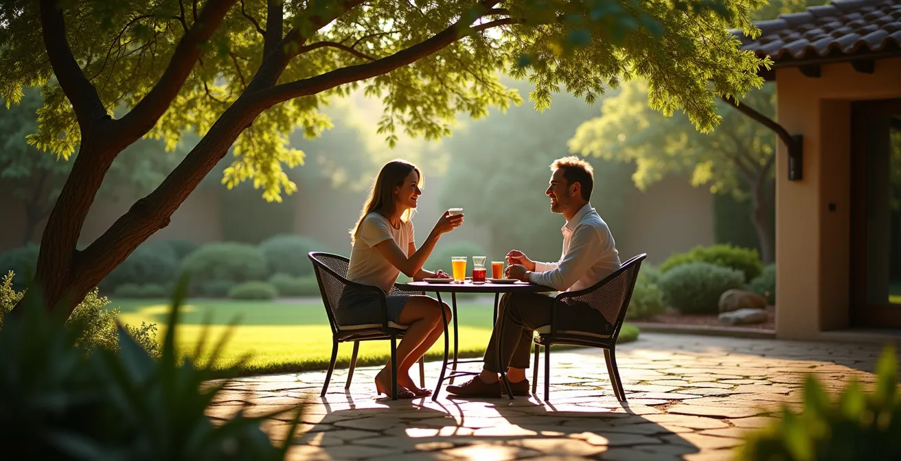 Jardín con árboles maduros que proporcionan sombra natural y aumentan el valor de la propiedad