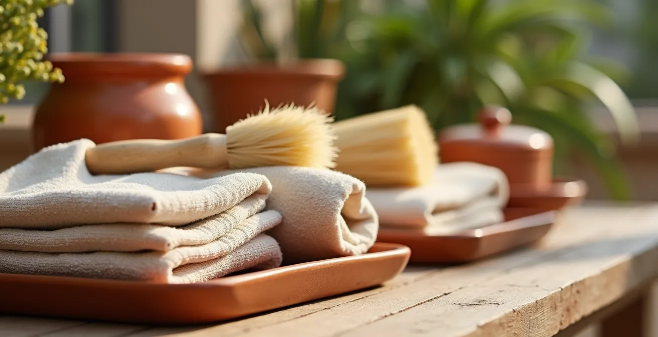 Sistema de organización con kit de limpieza exterior y bandejas apiladas