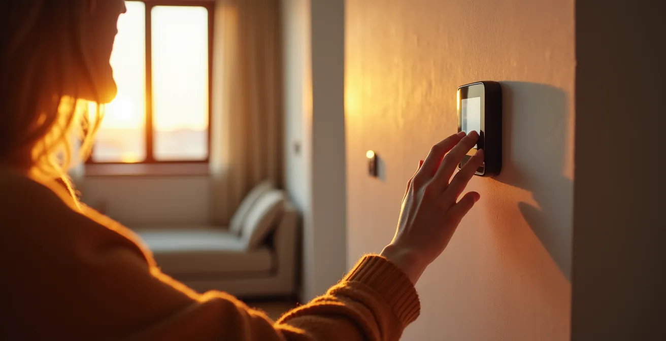 Vista amplia de salón español con sistema de climatización zonificada visible en elementos arquitectónicos