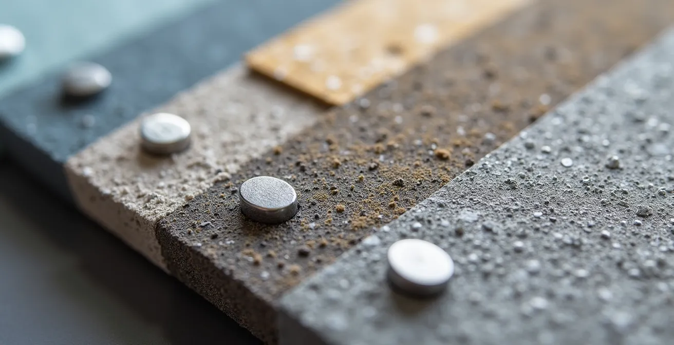 Detalle macro de diferentes acabados y texturas de mobiliario exterior mostrando la calidad del lacado y tratamiento UV