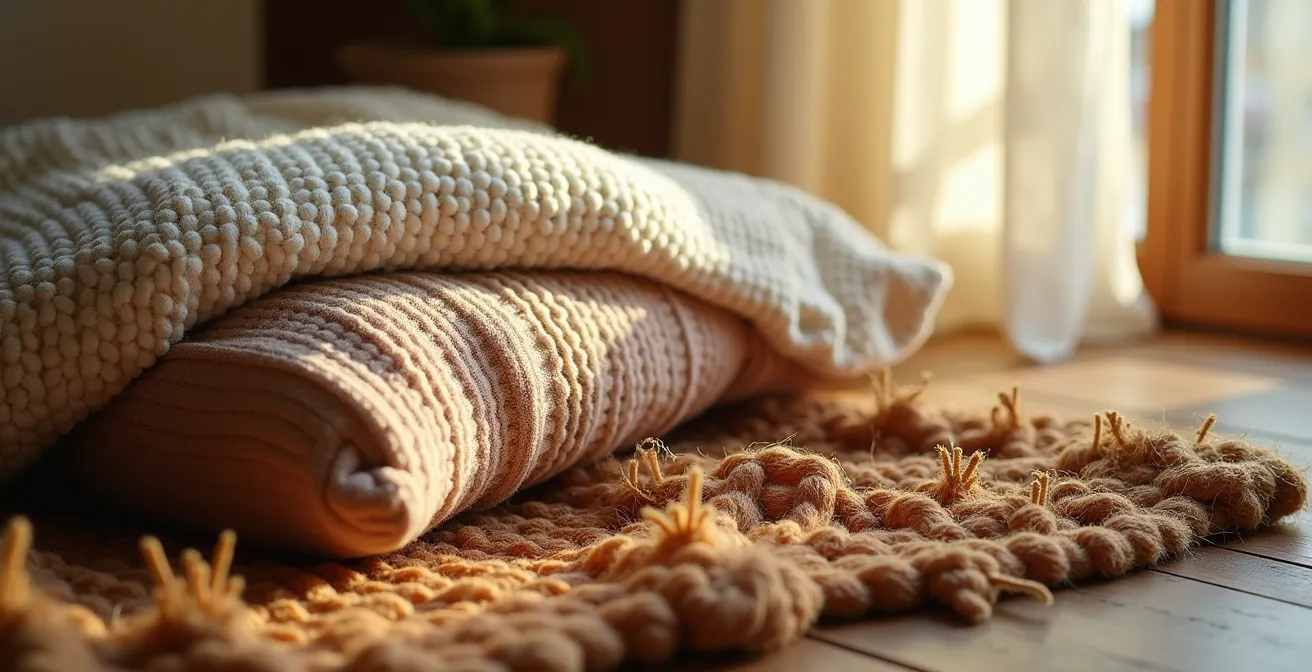 Salón acogedor decorado con múltiples capas de textiles y texturas