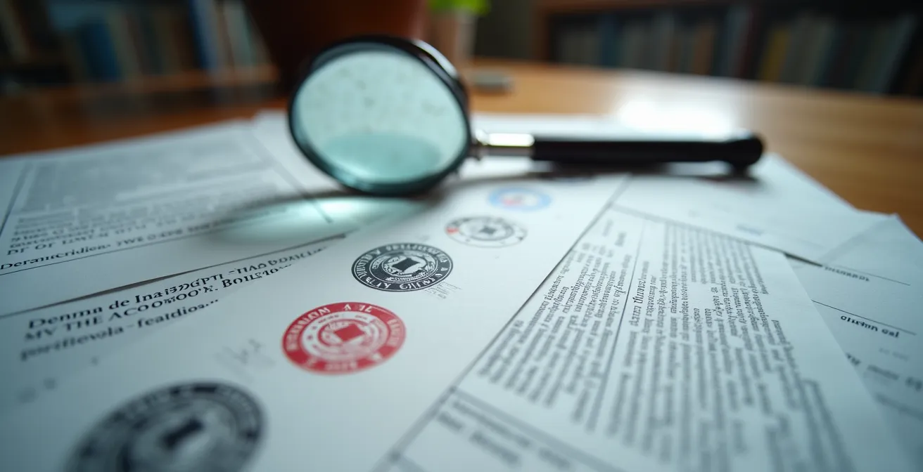 Mesa con documentos oficiales de empresa de reformas siendo revisados con lupa profesional