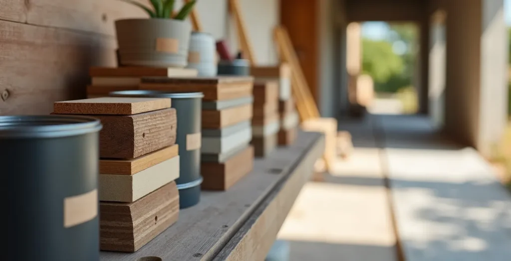 Materiales de construcción organizados sistemáticamente en zona designada